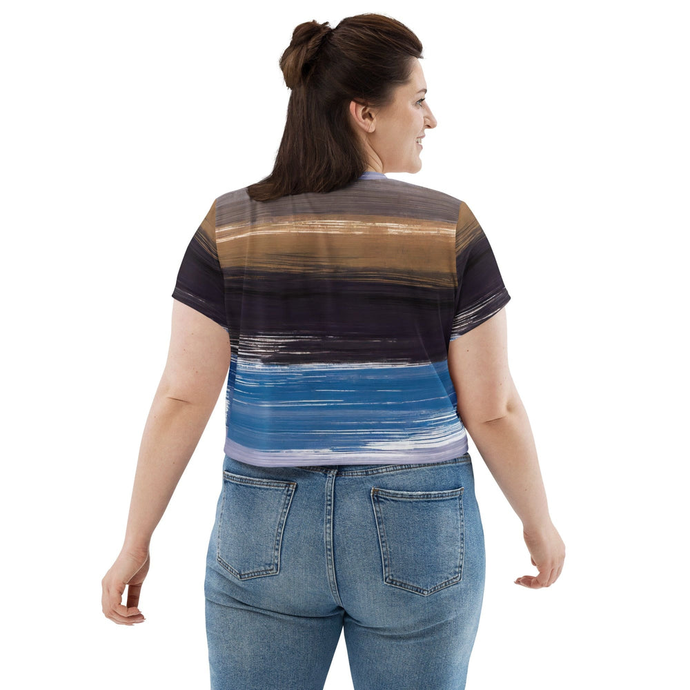 Womens Stretch Fit Crop Tee T-shirt Jersey - Rustic Purple Brown Design