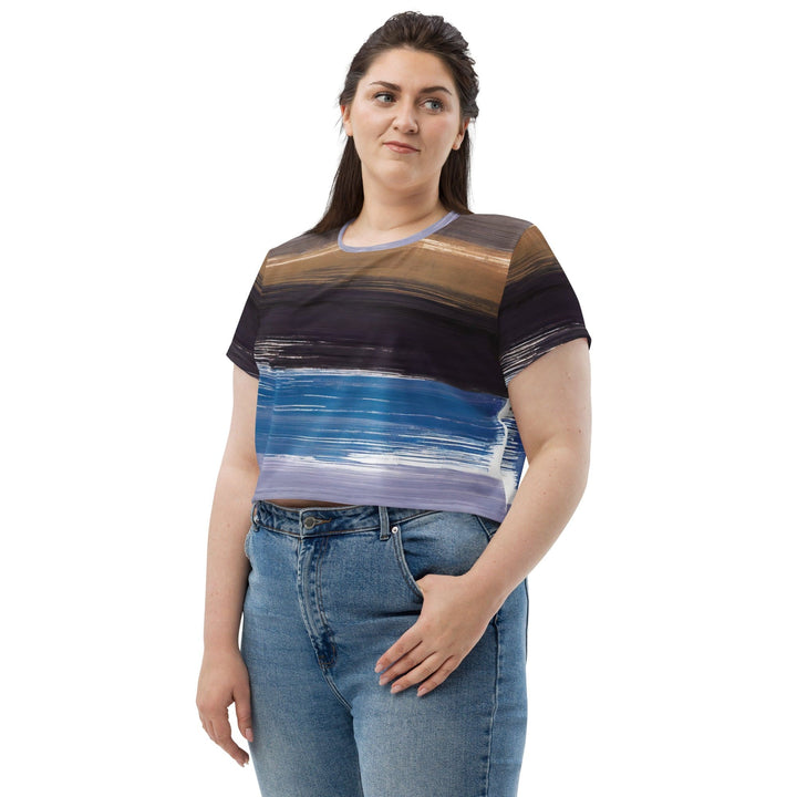 Womens Stretch Fit Crop Tee T-shirt Jersey - Rustic Purple Brown Design