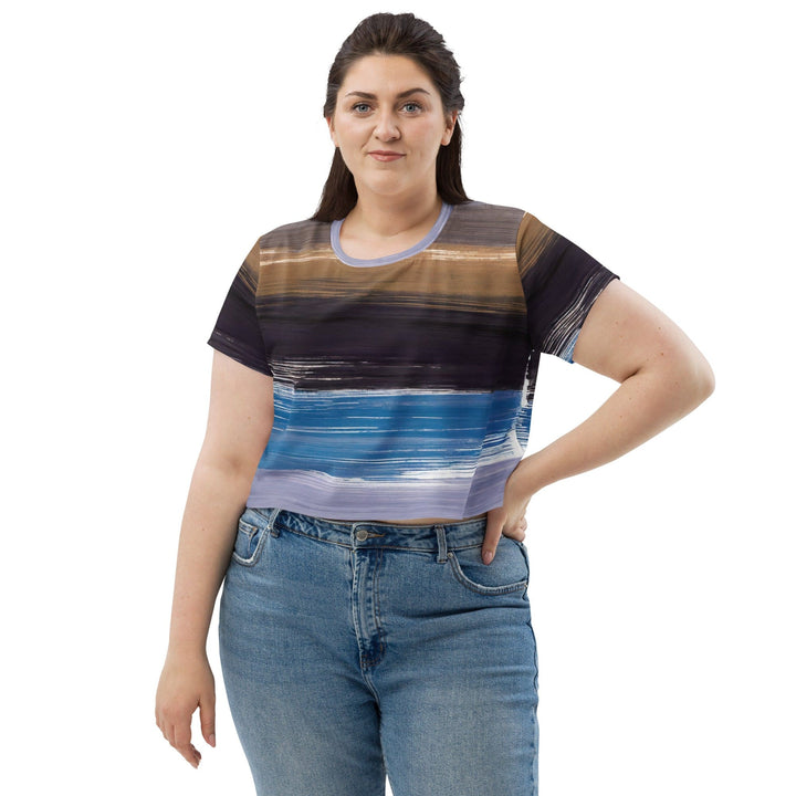 Womens Stretch Fit Crop Tee T-shirt Jersey - Rustic Purple Brown Design