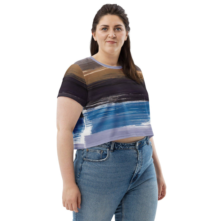 Womens Stretch Fit Crop Tee T-shirt Jersey - Rustic Purple Brown Design