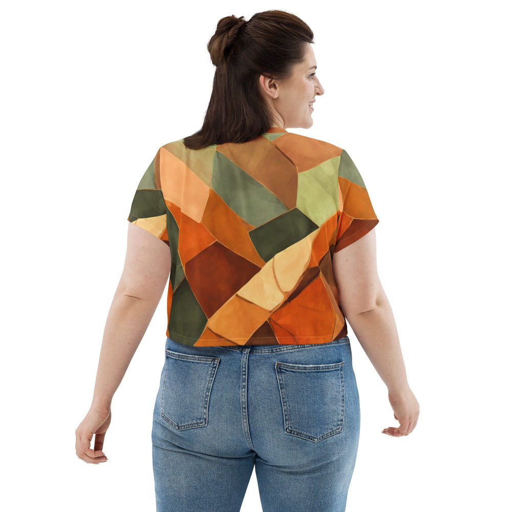 Womens Stretch Fit Crop Tee T-shirt Jersey - Rustic Red Abstract Pattern