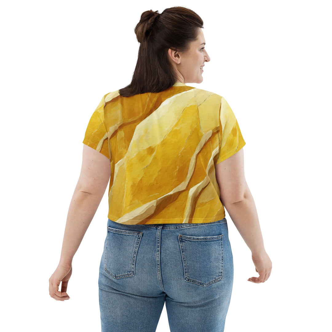 Womens Stretch Fit Crop Tee T-shirt Jersey - Rustic Yellow Stone Print