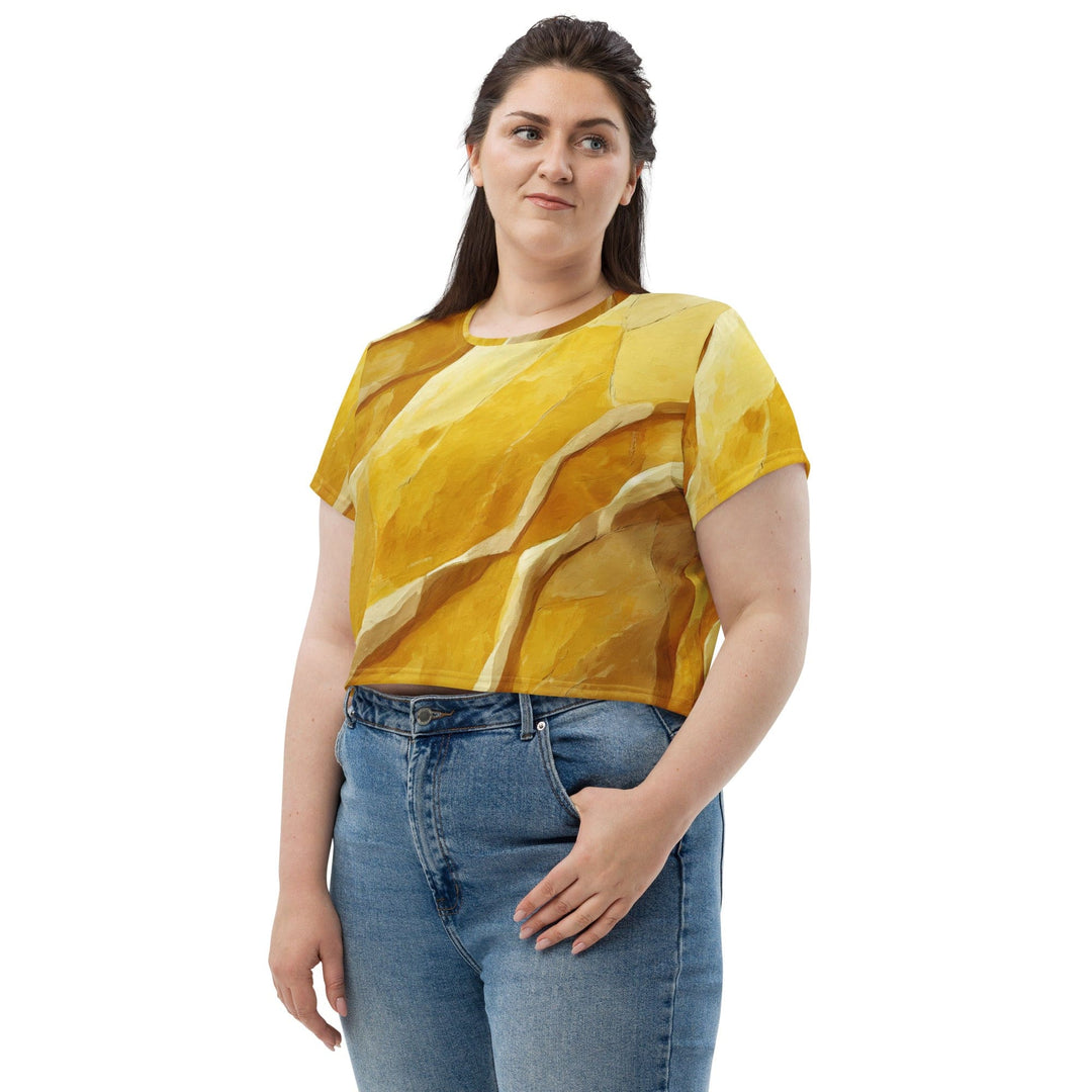 Womens Stretch Fit Crop Tee T-shirt Jersey - Rustic Yellow Stone Print