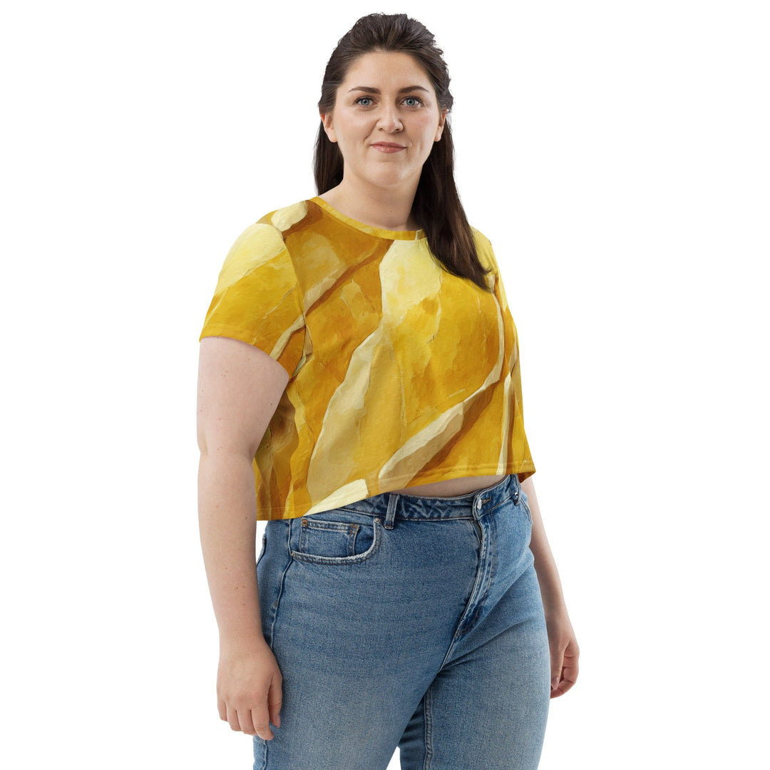 Womens Stretch Fit Crop Tee T-shirt Jersey - Rustic Yellow Stone Print