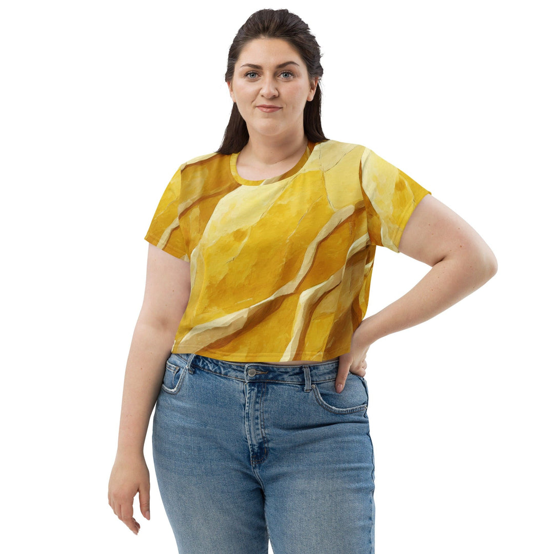 Womens Stretch Fit Crop Tee T-shirt Jersey - Rustic Yellow Stone Print