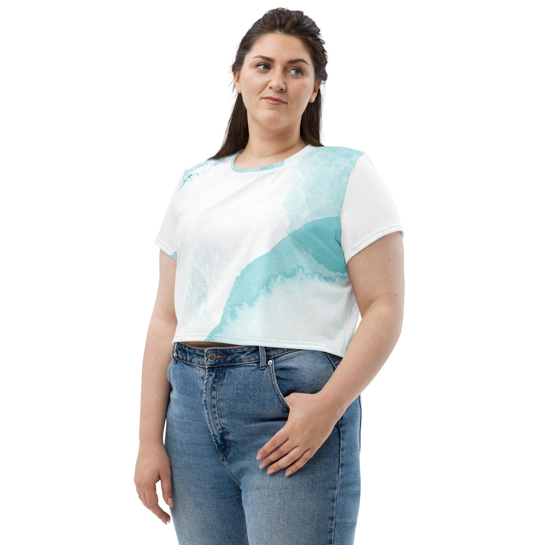 Womens Stretch Fit Crop Tee T-shirt Jersey - Subtle Abstract Ocean Blue
