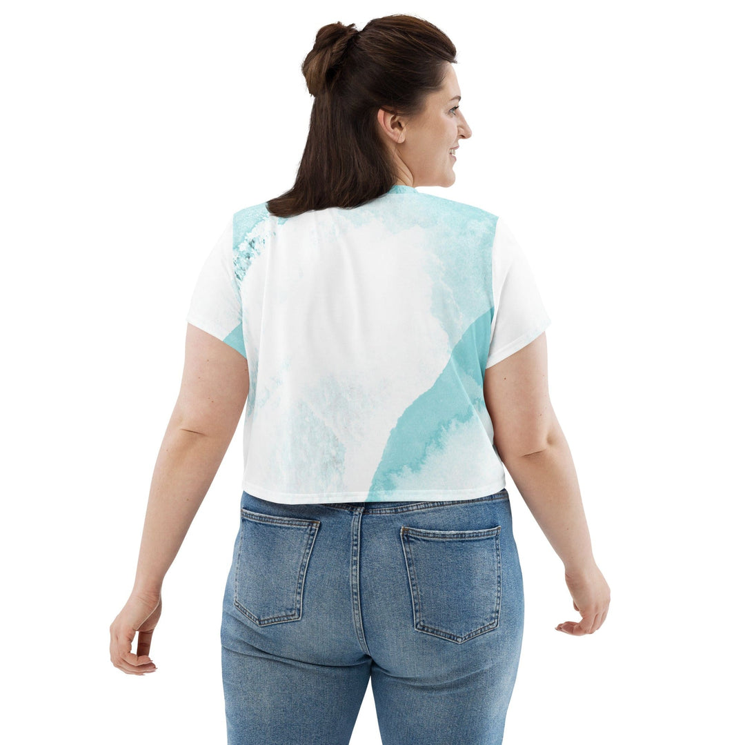 Womens Stretch Fit Crop Tee T-shirt Jersey - Subtle Abstract Ocean Blue
