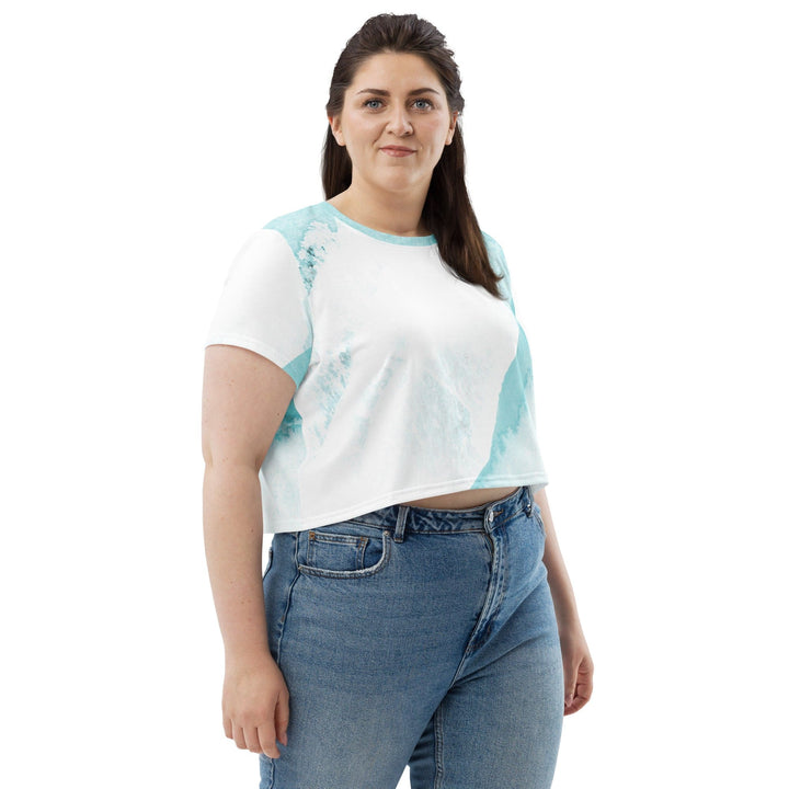 Womens Stretch Fit Crop Tee T-shirt Jersey - Subtle Abstract Ocean Blue