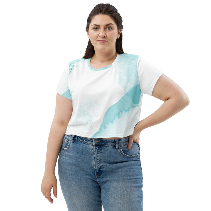 Womens Stretch Fit Crop Tee T-shirt Jersey - Subtle Abstract Ocean Blue