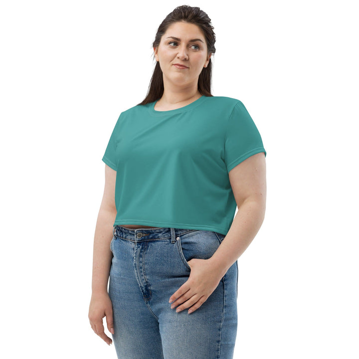 Womens Stretch Fit Crop Tee T-shirt Jersey - Teal Green