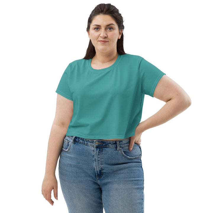 Womens Stretch Fit Crop Tee T-shirt Jersey - Teal Green
