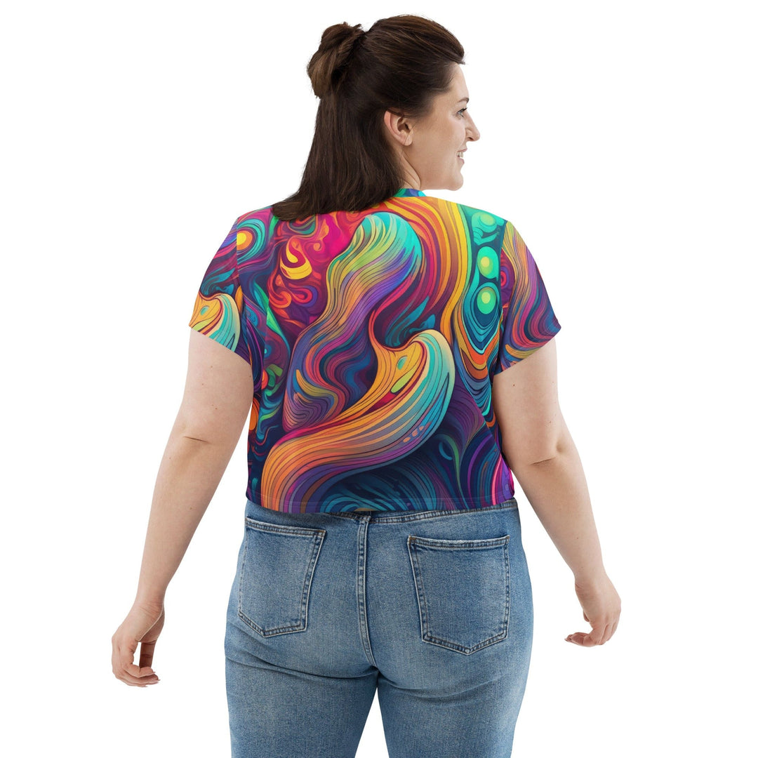 Womens Stretch Fit Crop Tee T-shirt Jersey Vibrant Psychedelic Kaleidoscope 4