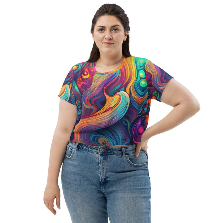 Womens Stretch Fit Crop Tee T-shirt Jersey Vibrant Psychedelic Kaleidoscope 4