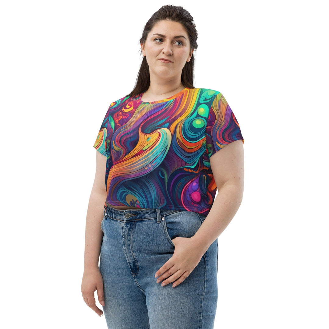 Womens Stretch Fit Crop Tee T-shirt Jersey Vibrant Psychedelic Kaleidoscope 4