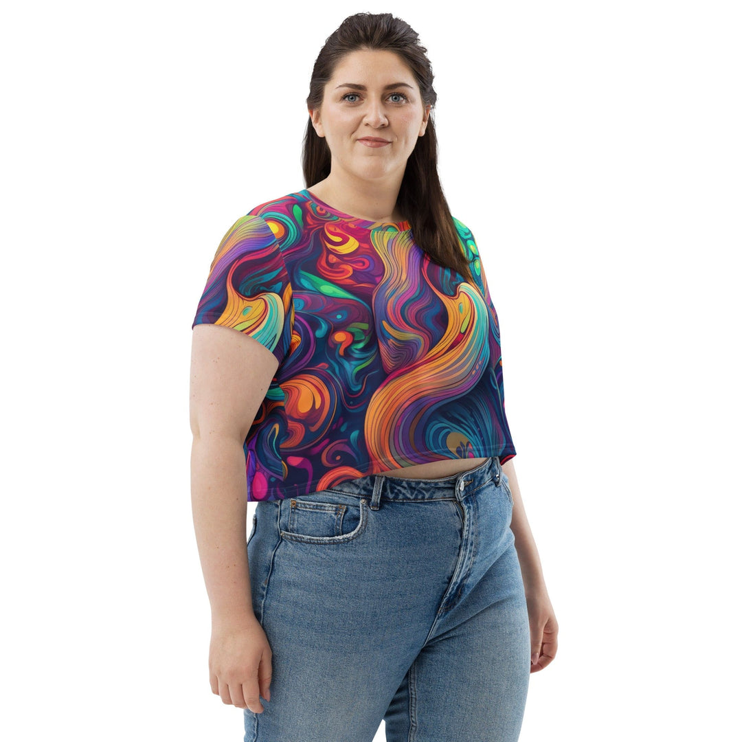 Womens Stretch Fit Crop Tee T-shirt Jersey Vibrant Psychedelic Kaleidoscope 4