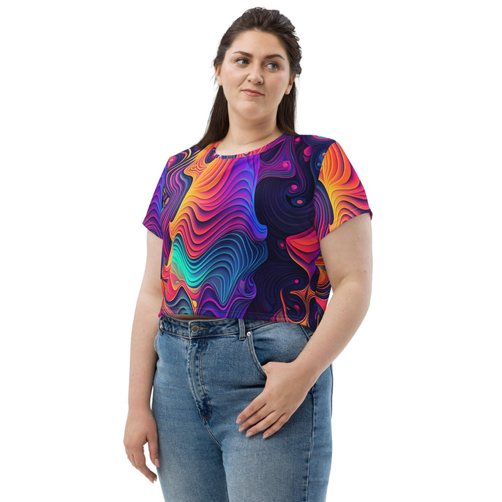 Womens Stretch Fit Crop Tee T-shirt Jersey - Vibrant Psychedelic Kaleidoscope