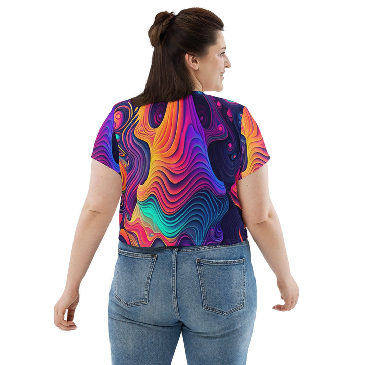 Womens Stretch Fit Crop Tee T-shirt Jersey - Vibrant Psychedelic Kaleidoscope