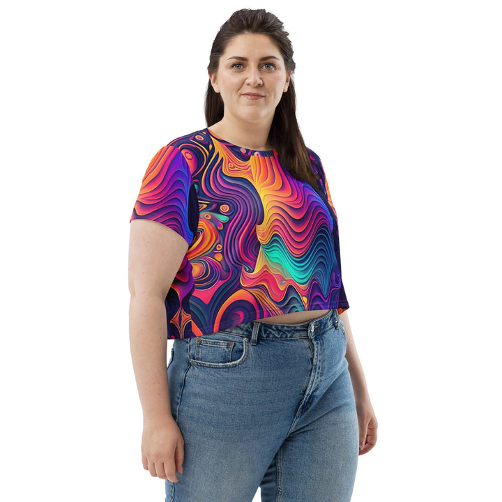 Womens Stretch Fit Crop Tee T-shirt Jersey - Vibrant Psychedelic Kaleidoscope