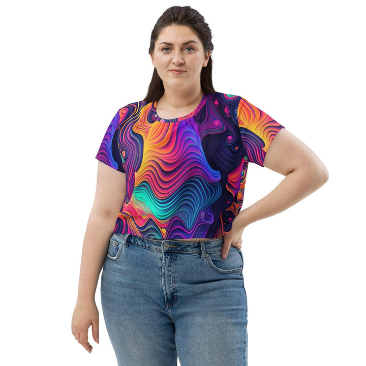 Womens Stretch Fit Crop Tee T-shirt Jersey - Vibrant Psychedelic Kaleidoscope