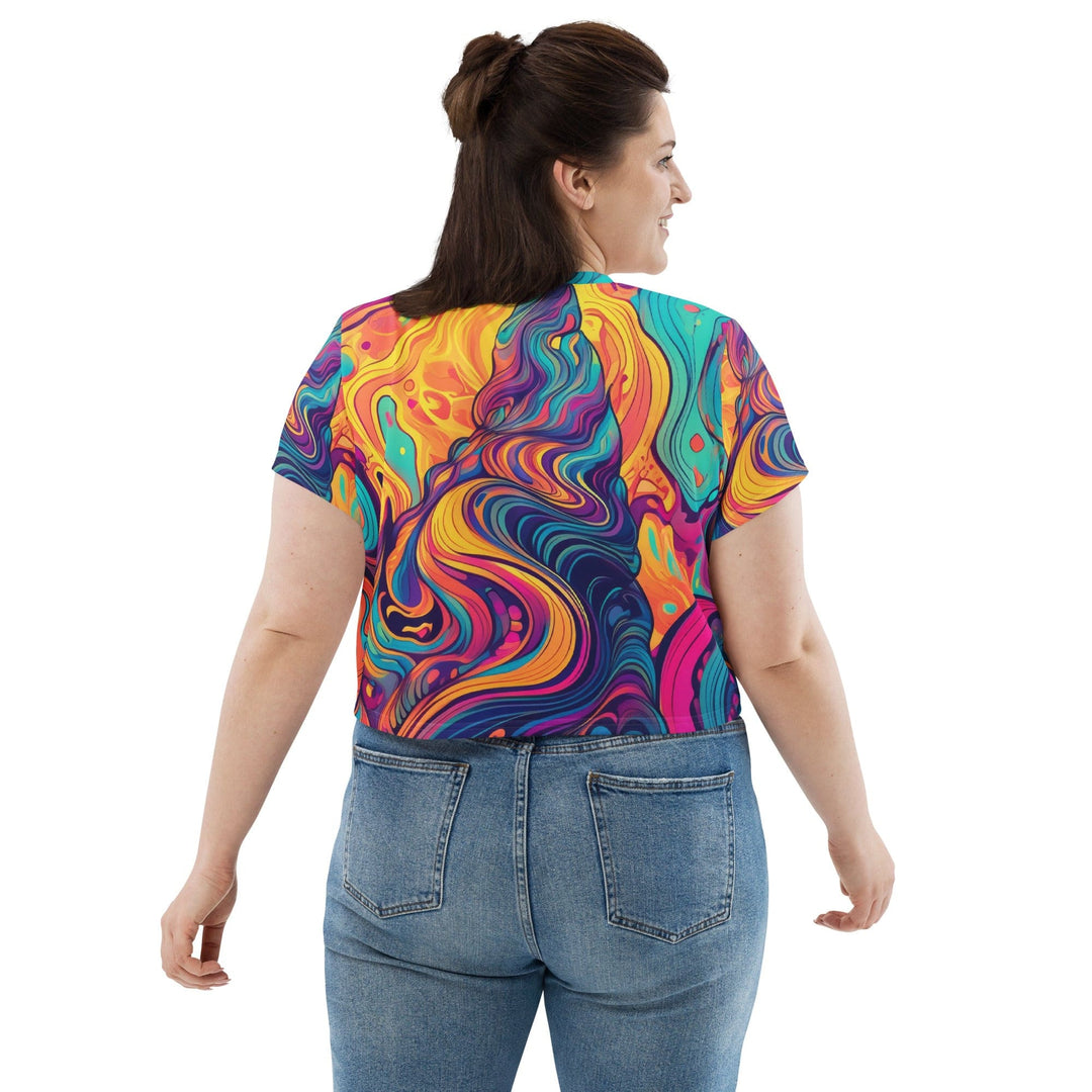 Womens Stretch Fit Crop Tee T-shirt Jersey Vibrant Psychedelic Kaleidoscope 3