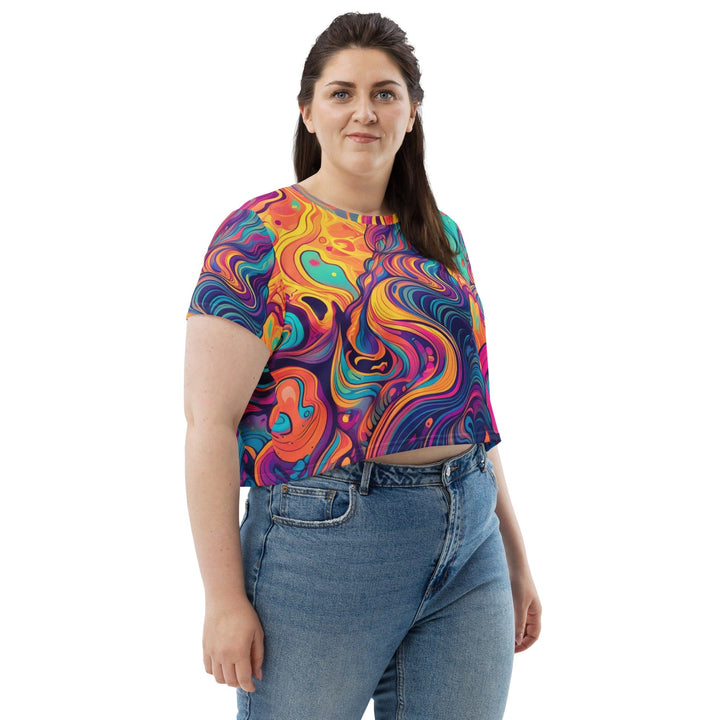 Womens Stretch Fit Crop Tee T-shirt Jersey Vibrant Psychedelic Kaleidoscope 3