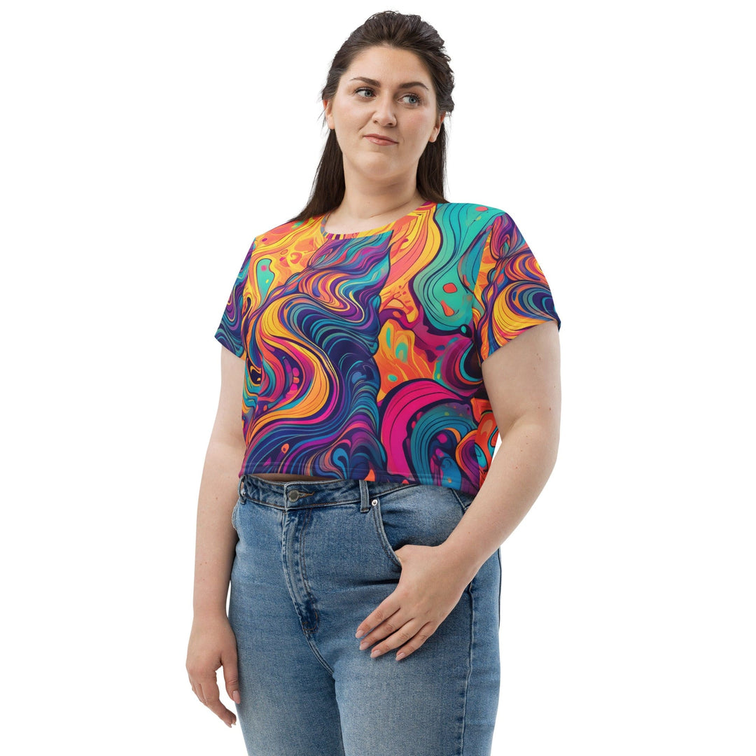 Womens Stretch Fit Crop Tee T-shirt Jersey Vibrant Psychedelic Kaleidoscope 3