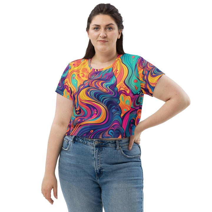 Womens Stretch Fit Crop Tee T-shirt Jersey Vibrant Psychedelic Kaleidoscope 3