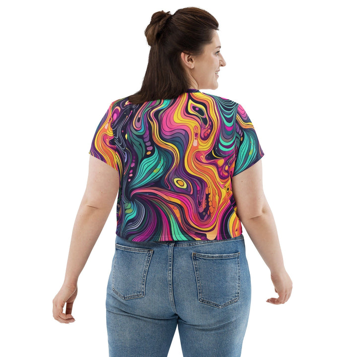 Womens Stretch Fit Crop Tee T-shirt Jersey - Vibrant Psychedelic Kaleidoscope