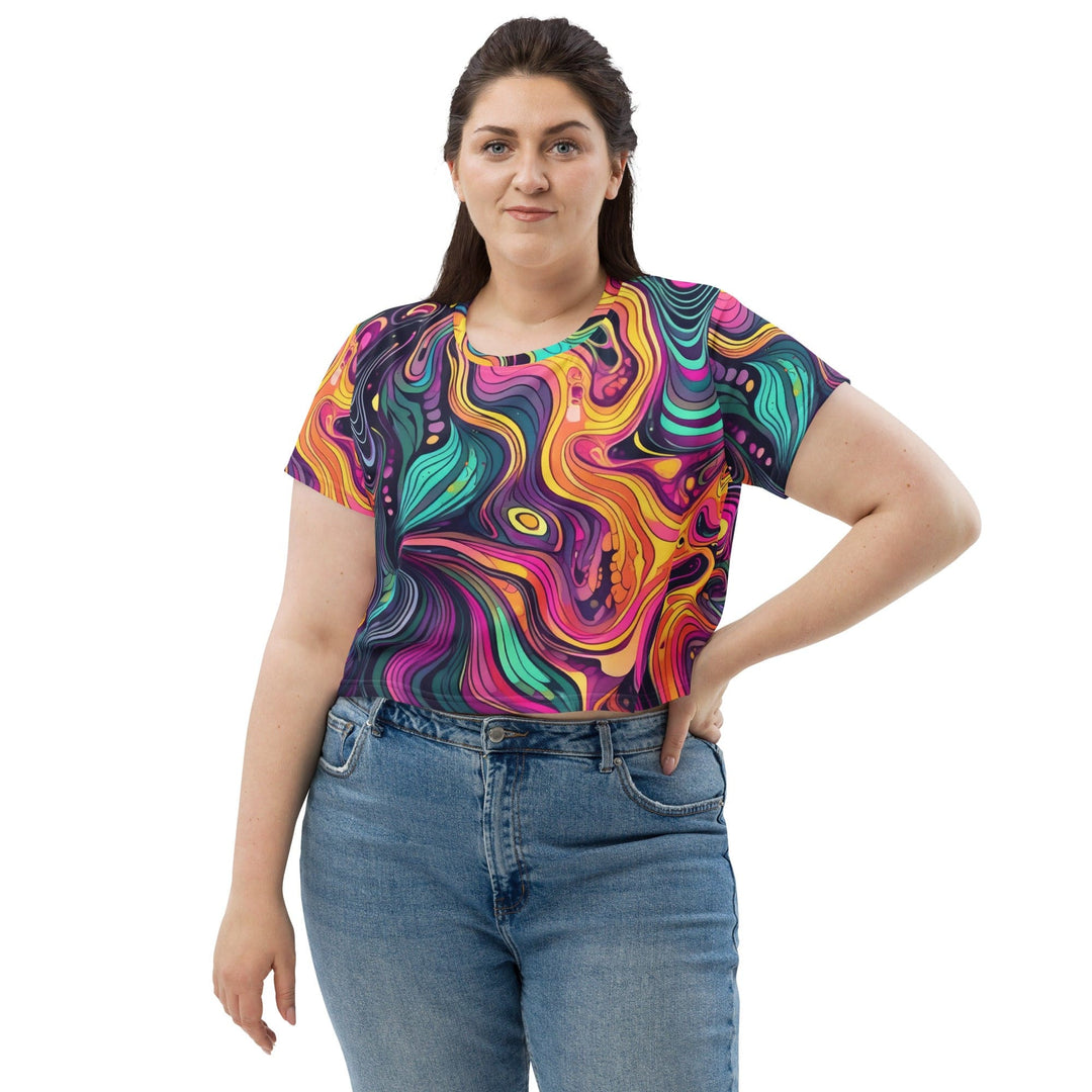 Womens Stretch Fit Crop Tee T-shirt Jersey - Vibrant Psychedelic Kaleidoscope