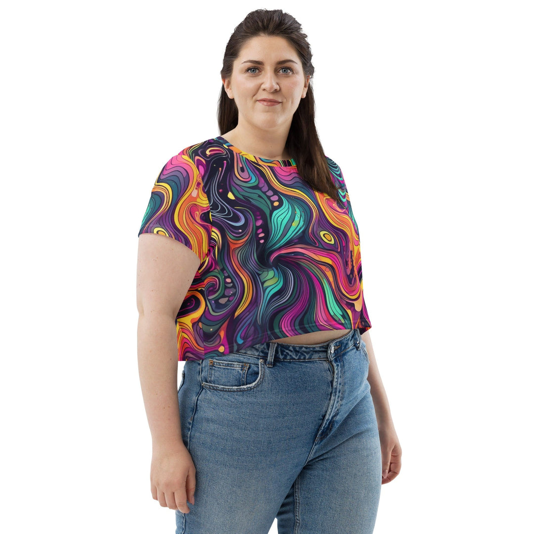 Womens Stretch Fit Crop Tee T-shirt Jersey - Vibrant Psychedelic Kaleidoscope