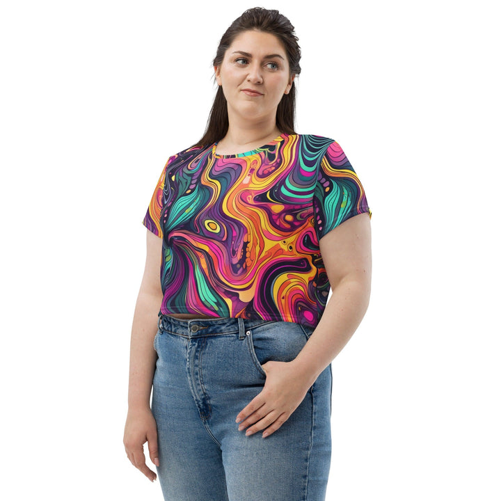 Womens Stretch Fit Crop Tee T-shirt Jersey - Vibrant Psychedelic Kaleidoscope