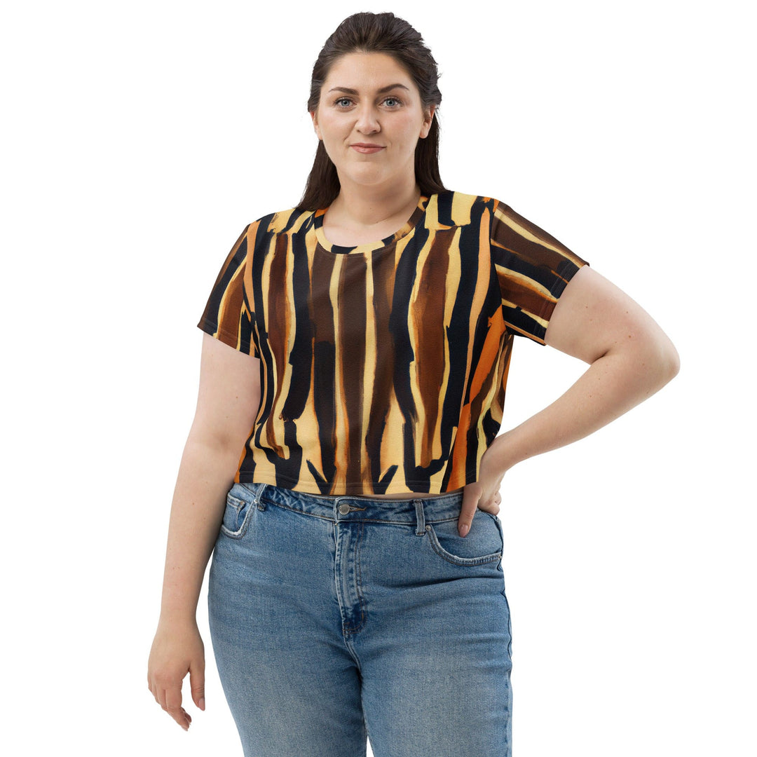 Womens Stretch Fit Crop Tee T-shirt Jersey - Zorse Lines Print