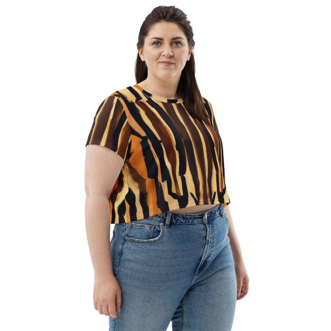 Womens Stretch Fit Crop Tee T-shirt Jersey - Zorse Lines Print