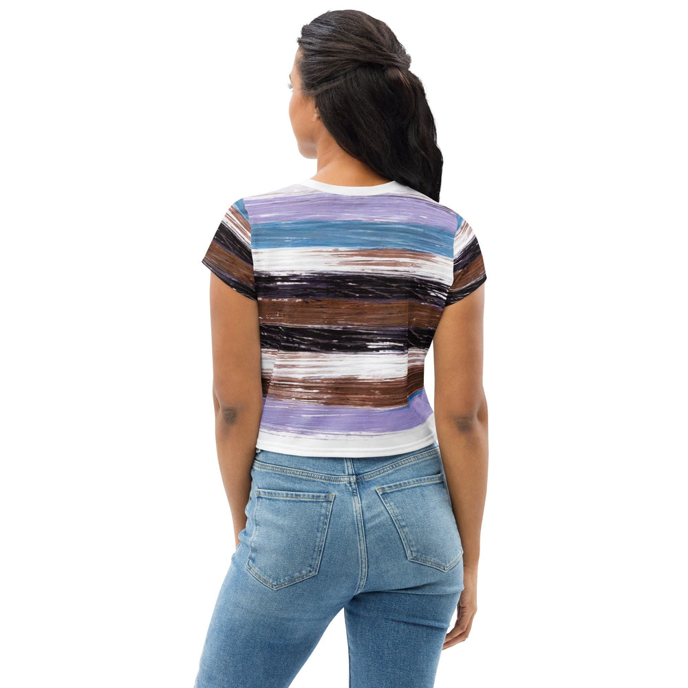 Womens Stretch Fit Crop Tee T-shirt - Lavender Black Brown Rustic Pattern