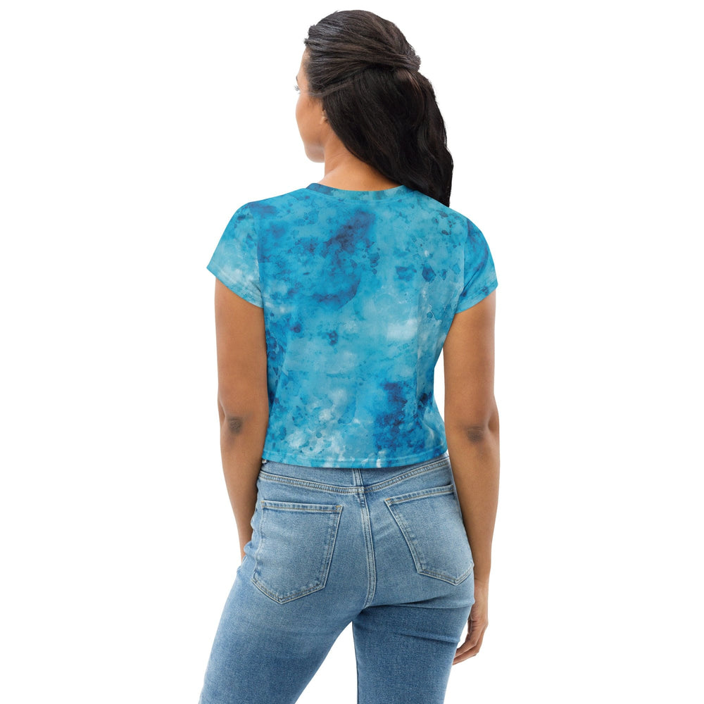 Womens Stretch Fit Crop Tee T-shirt - Blue Marble Print