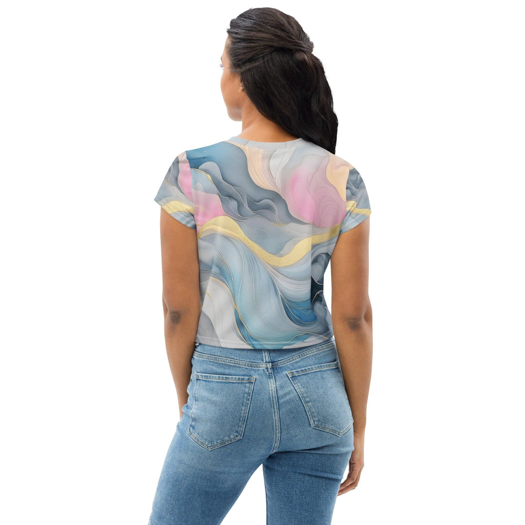 Womens Stretch Fit Crop Tee T-shirt - Marble Cloud of Grey Pink Blue 72067