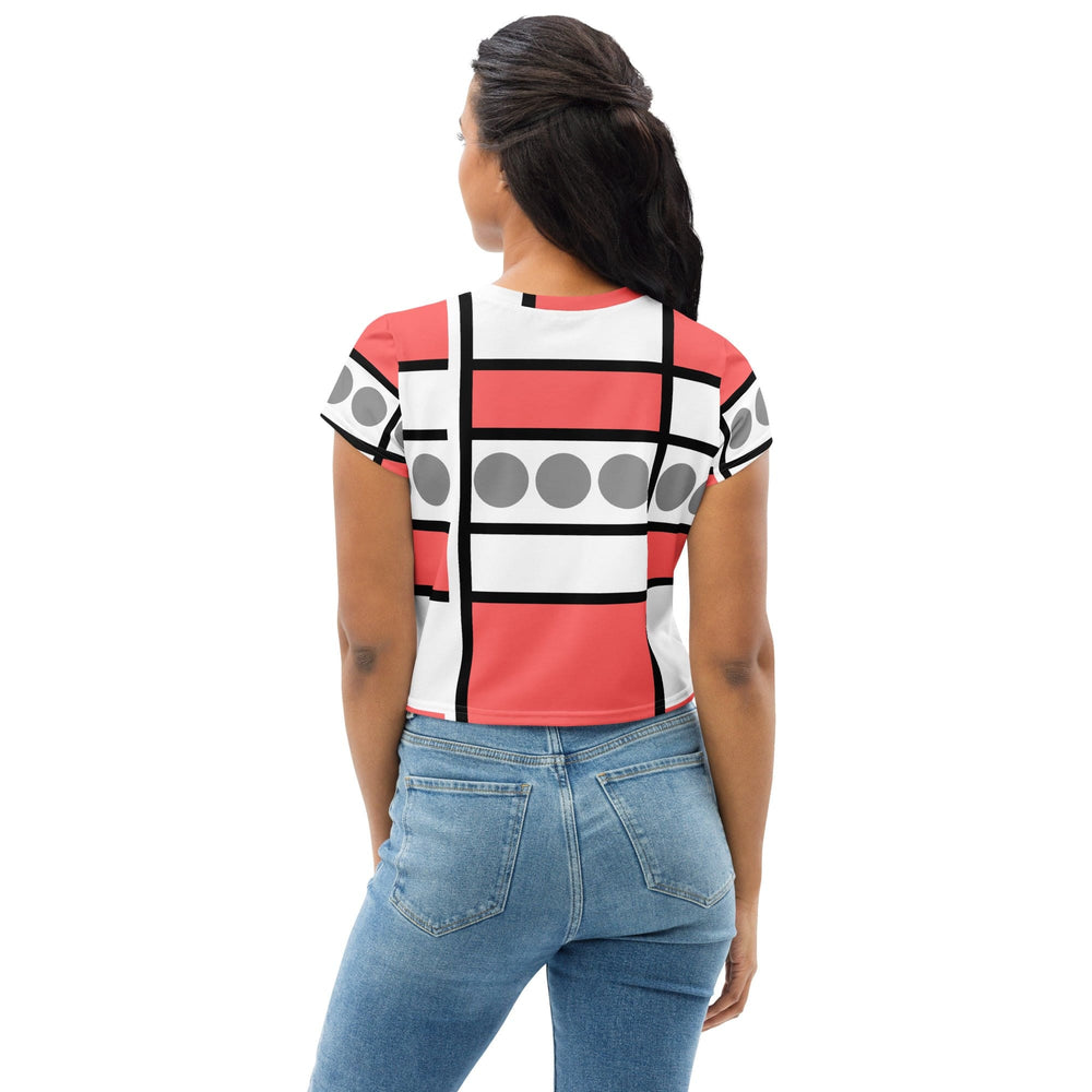 Womens Stretch Fit Crop Tee T-shirt - Pale Red Print