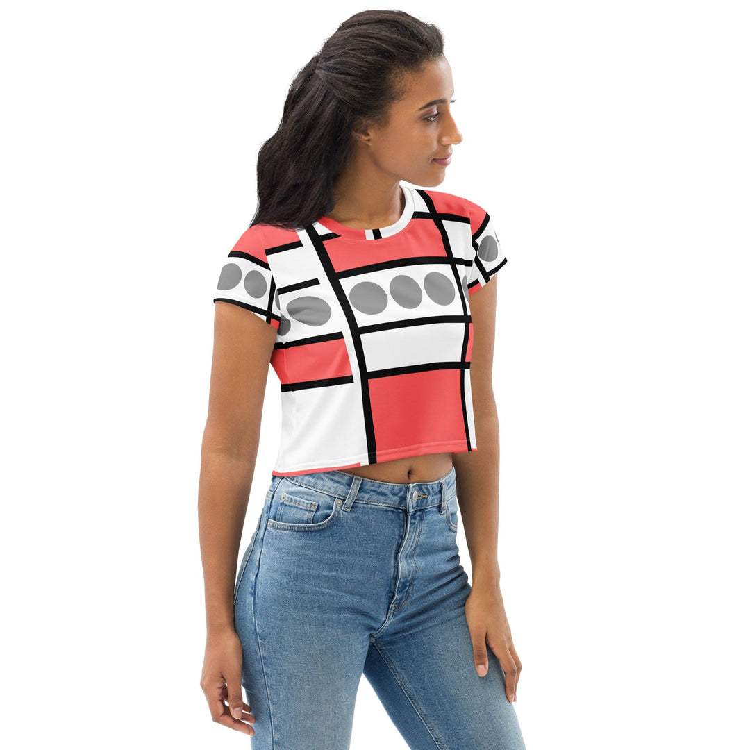 Womens Stretch Fit Crop Tee T-shirt - Pale Red Print