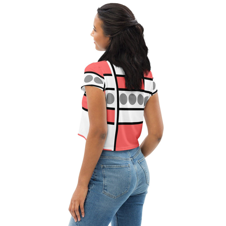 Womens Stretch Fit Crop Tee T-shirt - Pale Red Print