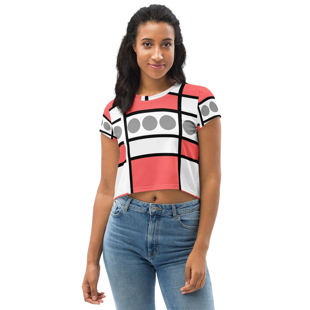 Womens Stretch Fit Crop Tee T-shirt - Pale Red Print