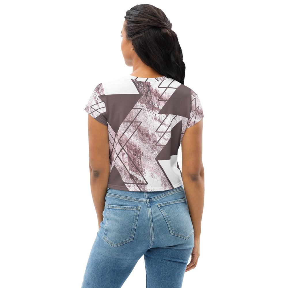 Womens Stretch Fit Crop Tee T-shirt - Mauve Rose and White Triangular