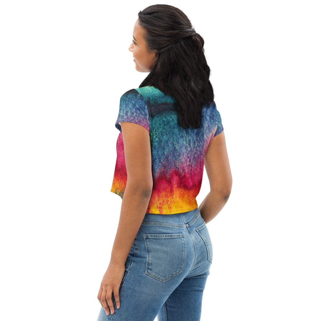 Womens Stretch Fit Crop Tee T-shirt - Multicolor Abstract Pattern