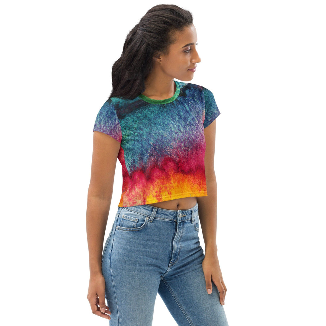 Womens Stretch Fit Crop Tee T-shirt - Multicolor Abstract Pattern