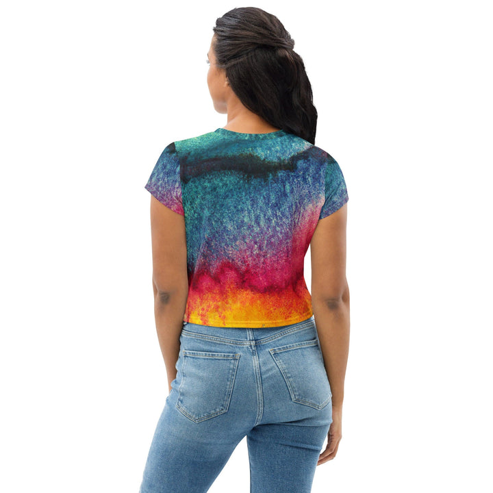 Womens Stretch Fit Crop Tee T-shirt - Multicolor Abstract Pattern