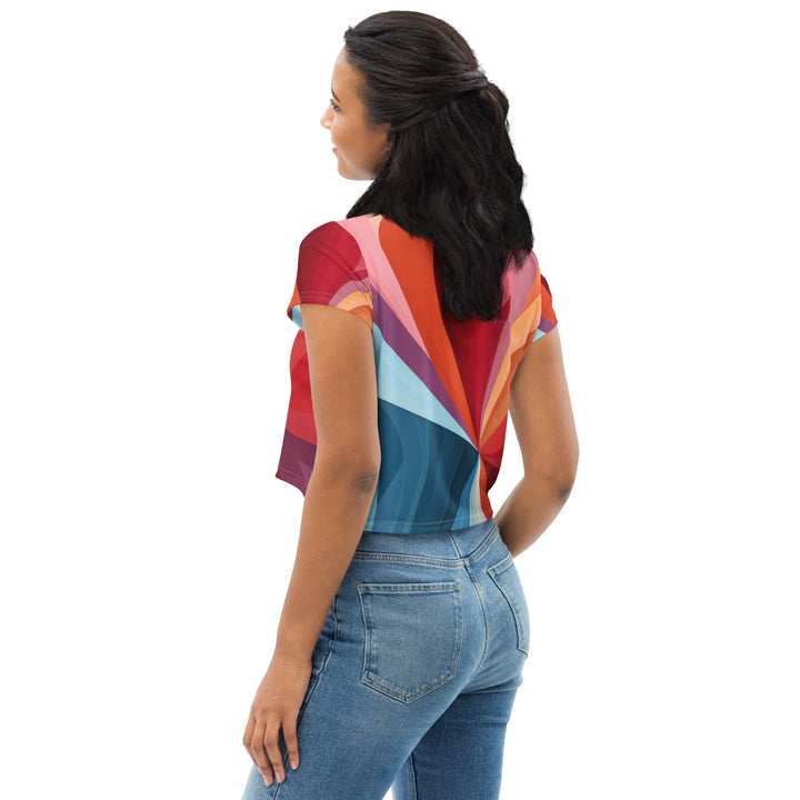 Womens Stretch Fit Crop Tee T-shirt - Multicolor Heart Print