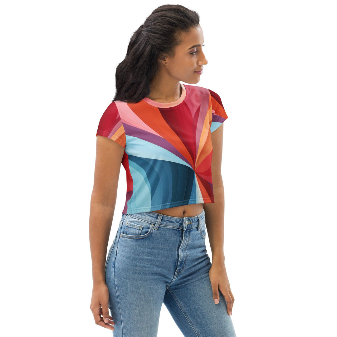 Womens Stretch Fit Crop Tee T-shirt - Multicolor Heart Print
