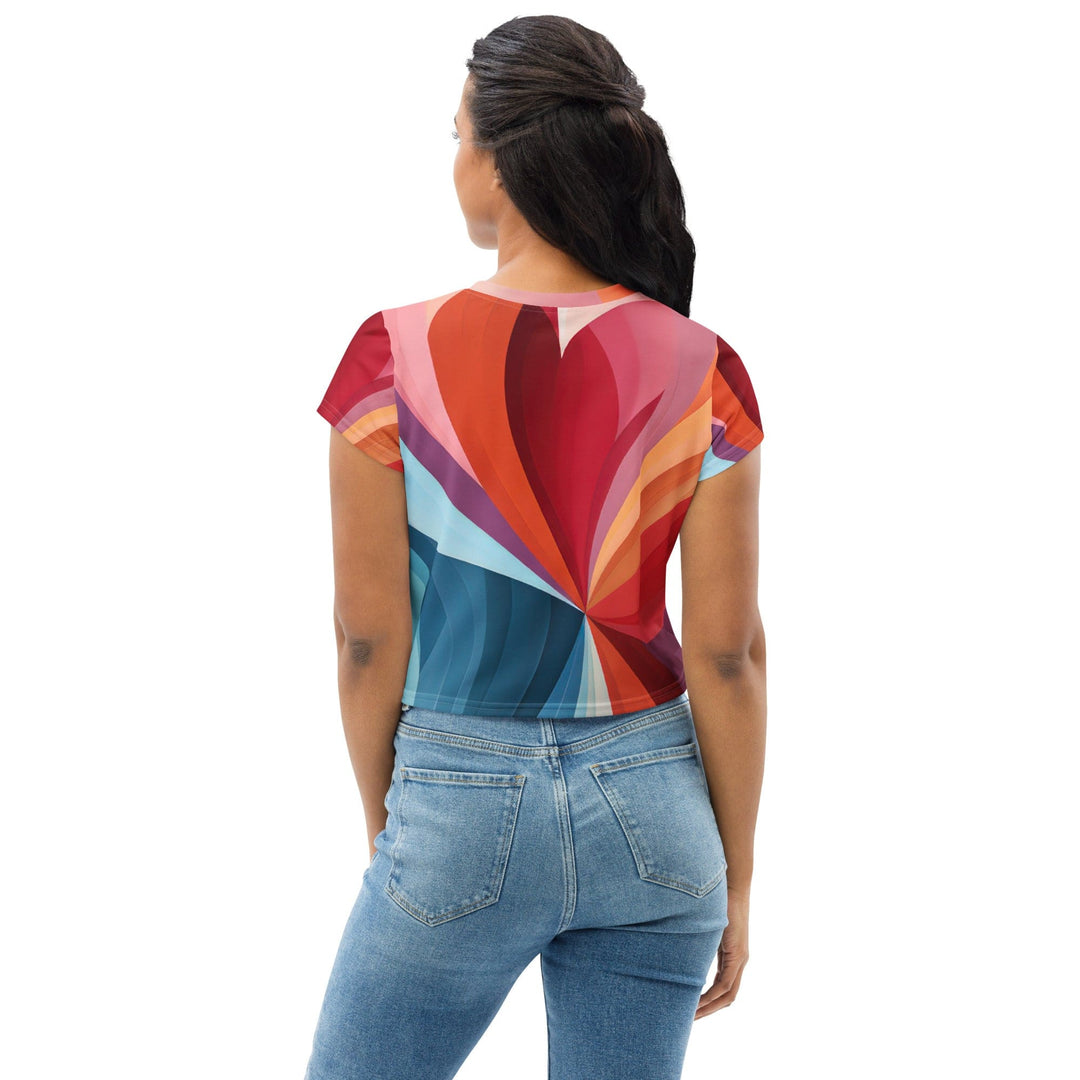 Womens Stretch Fit Crop Tee T-shirt - Multicolor Heart Print
