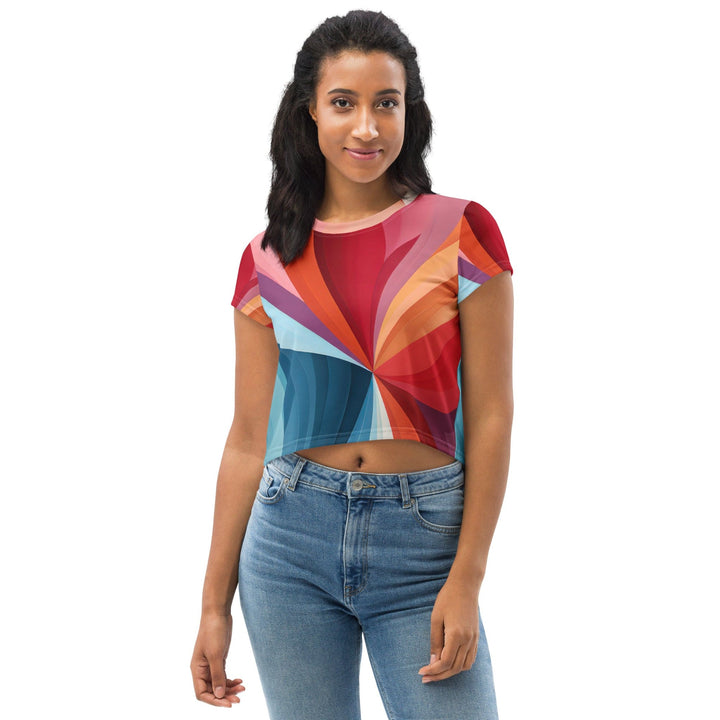 Womens Stretch Fit Crop Tee T-shirt - Multicolor Heart Print