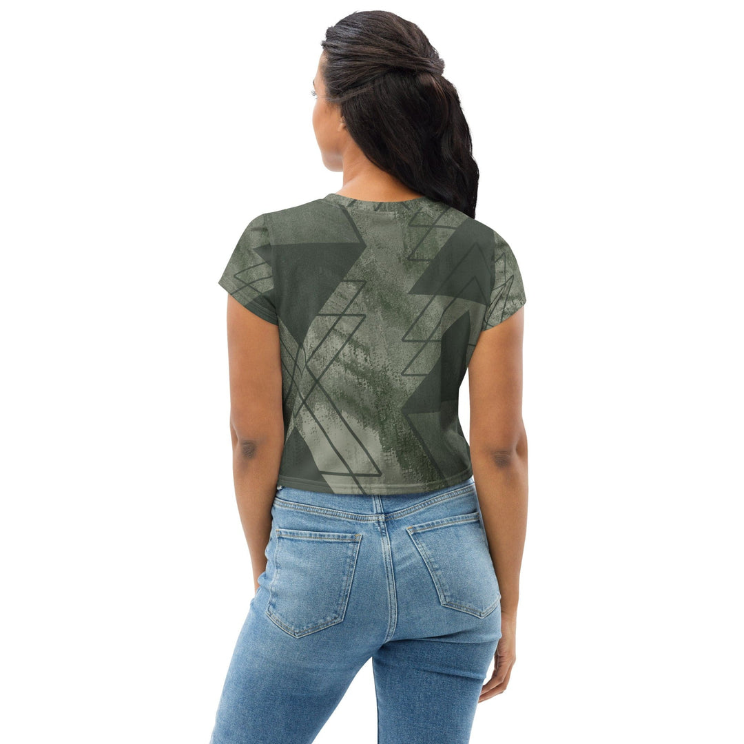 Womens Stretch Fit Crop Tee T-shirt - Olive Green Triangular Colorblock