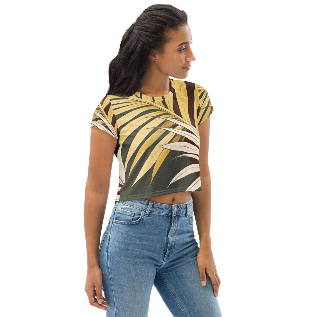 Womens Stretch Fit Crop Tee T-shirt - Palm Tree Leaves Pattern